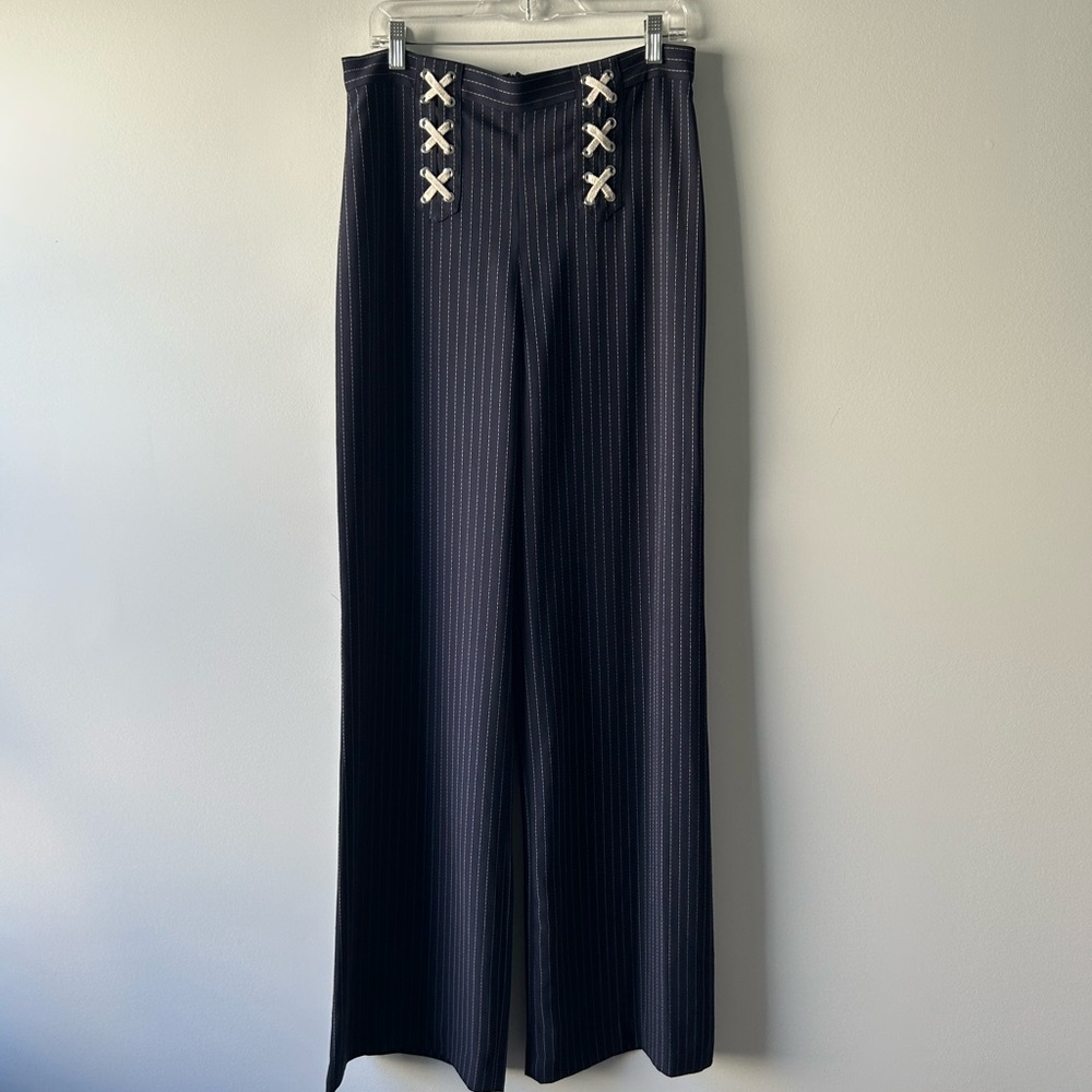 Veronica Beard navy blue pinstripe wide leg pants